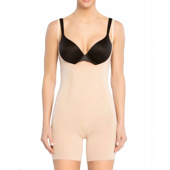 Spanx NWT 10130 OnCore Open-Bust Mid-Thigh Bodysuit Soft Nude L (0178) - Picture 1 of 7